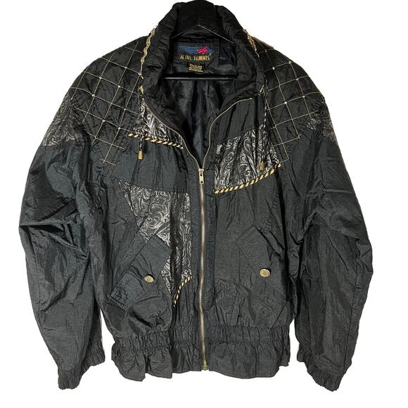80s Track Jacket Black Gold And Silver, Hip Hop Crinkle Glam Nylon, Medium - Picture 1 of 8